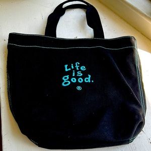 Life is Good Jet Black canvas tote embroidered with original logo